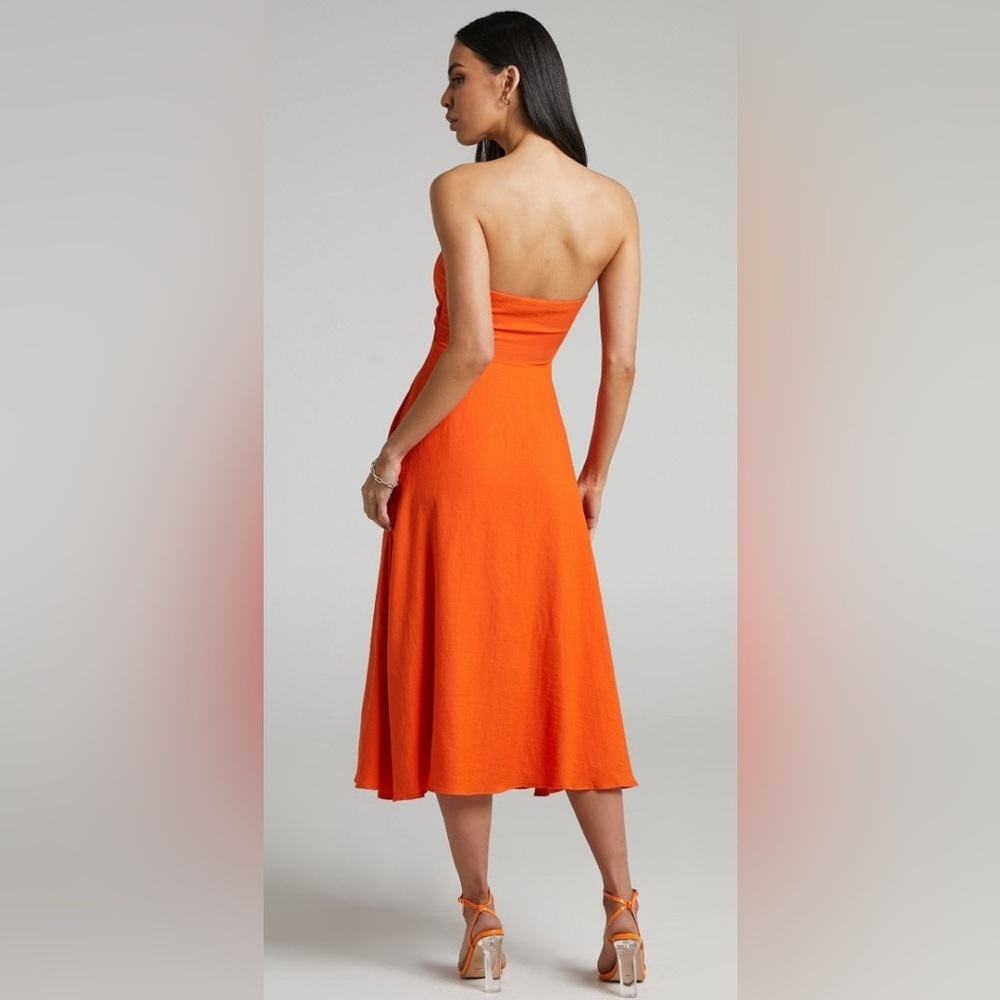 NWT - Showpo. Avie Midi Dress Twist Strapless Cocktail Dress in Orange - Size 2 - Picture 4 of 5